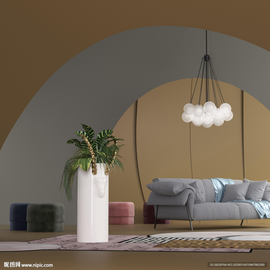 现代北欧风格 墙纸空间效果图