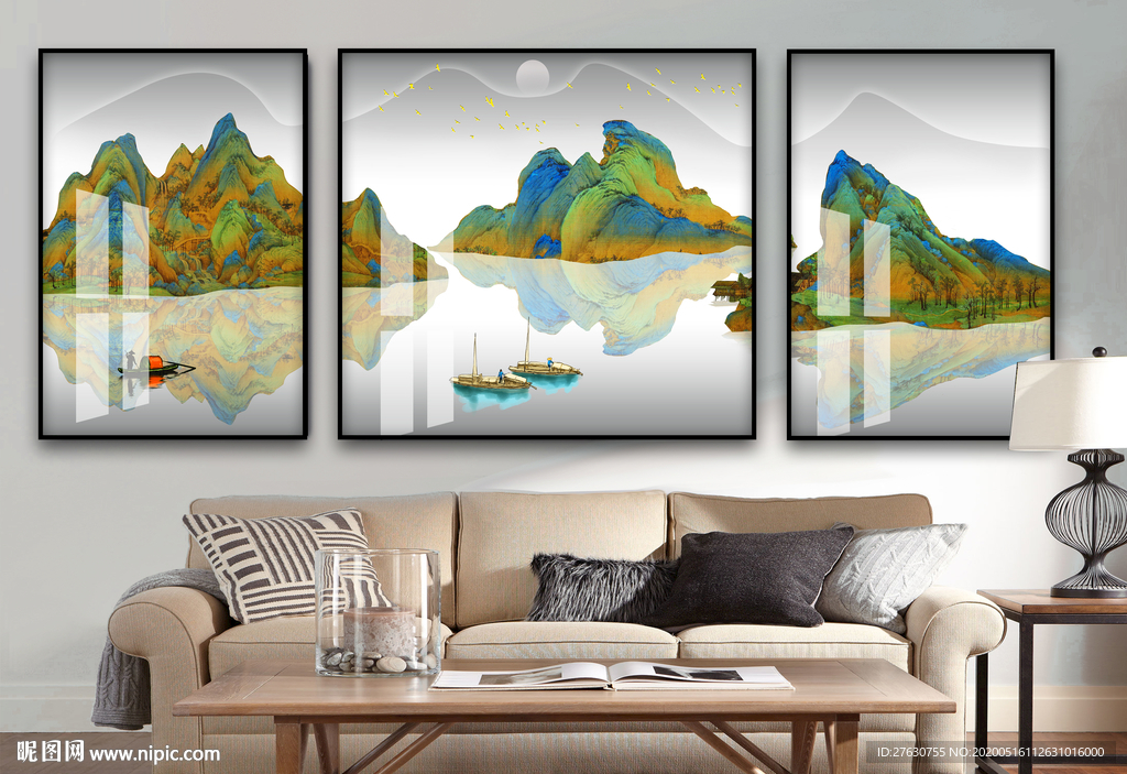 现代轻奢风景三联画