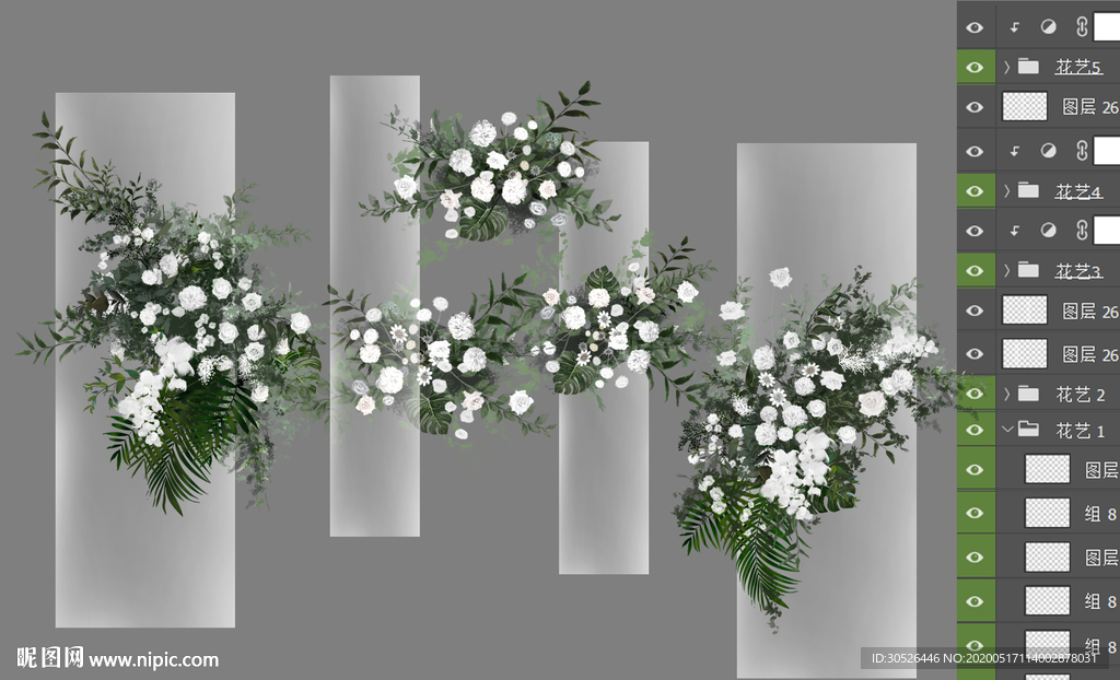 婚礼白绿色花艺素材