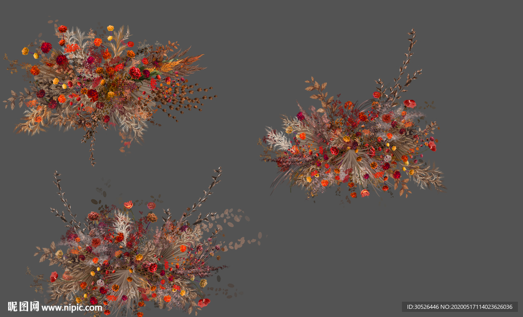 红橙色婚礼花艺素材