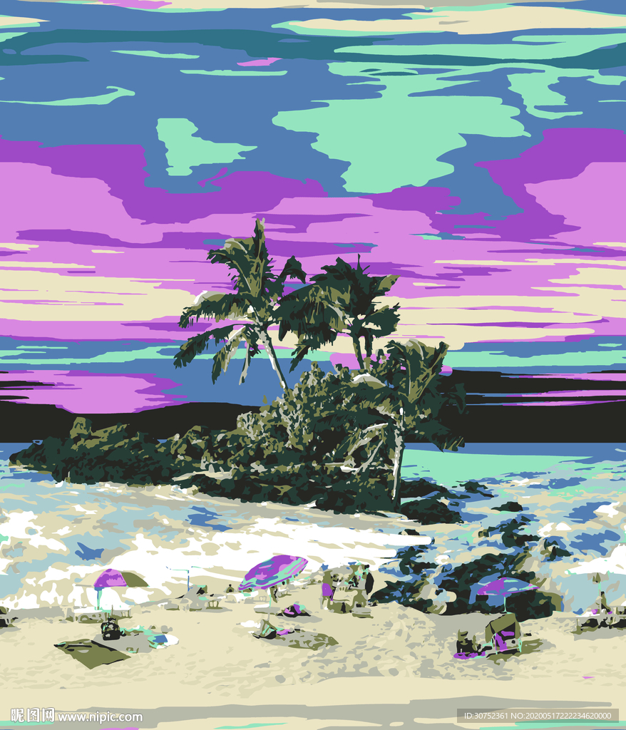 沙滩 海浪 椰子树