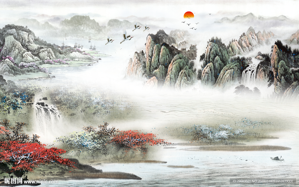 大气轻奢风山水画 tif分层