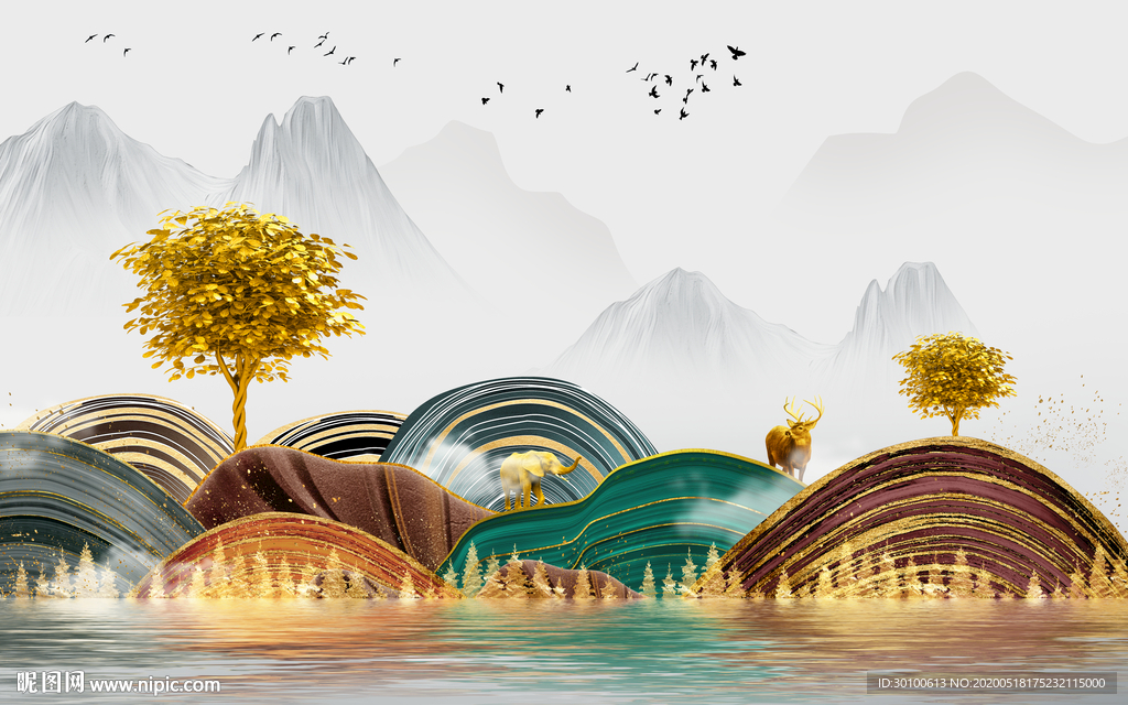 新款 山水画背景画 TIF分层