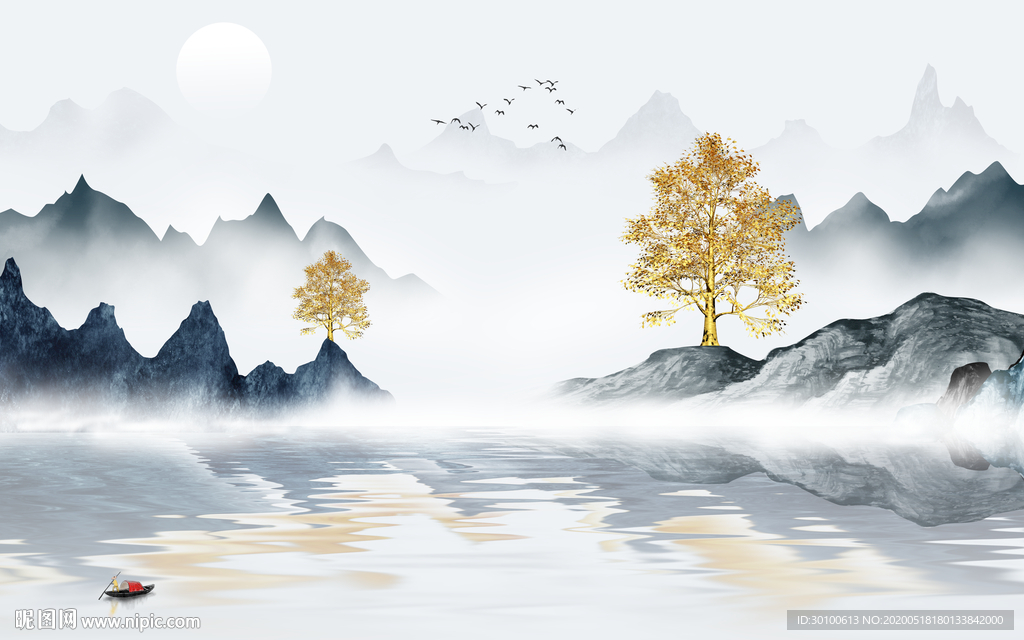 最新山水画背景画 TIF分层