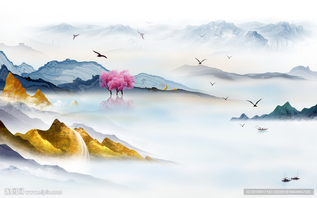 高档山水画背景画 TIF分层