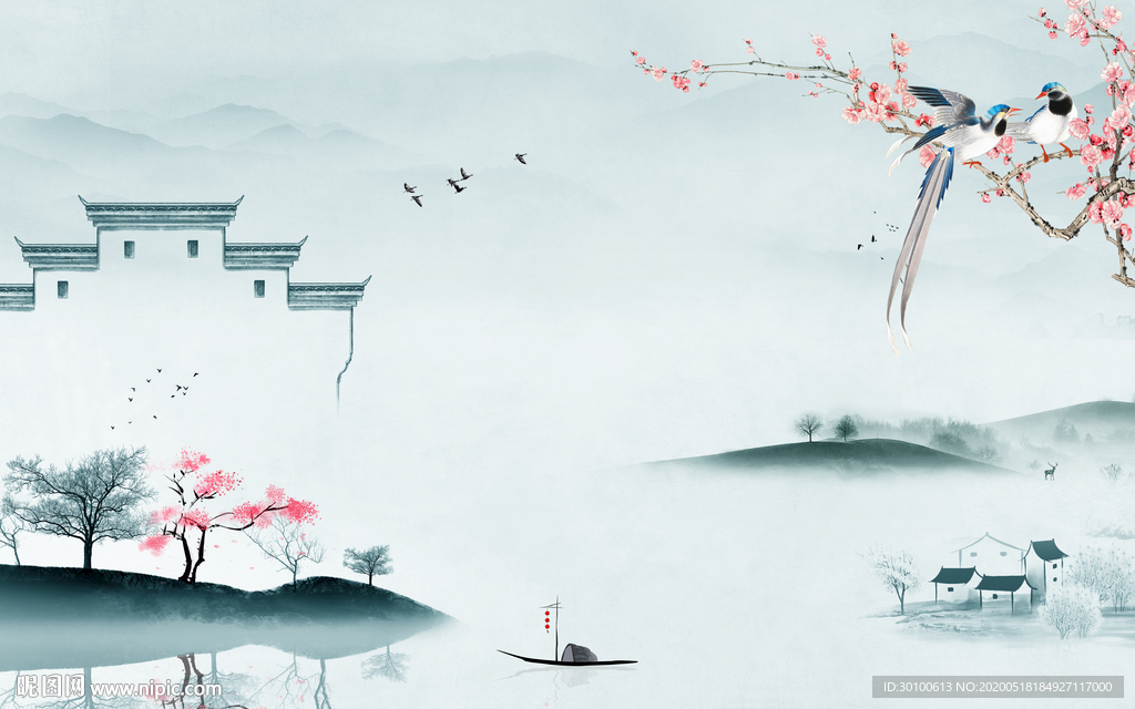 高清 山水画背景画 TIF分层