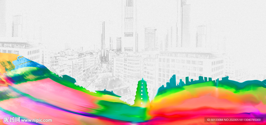 西安大雁塔 彩色水彩背景