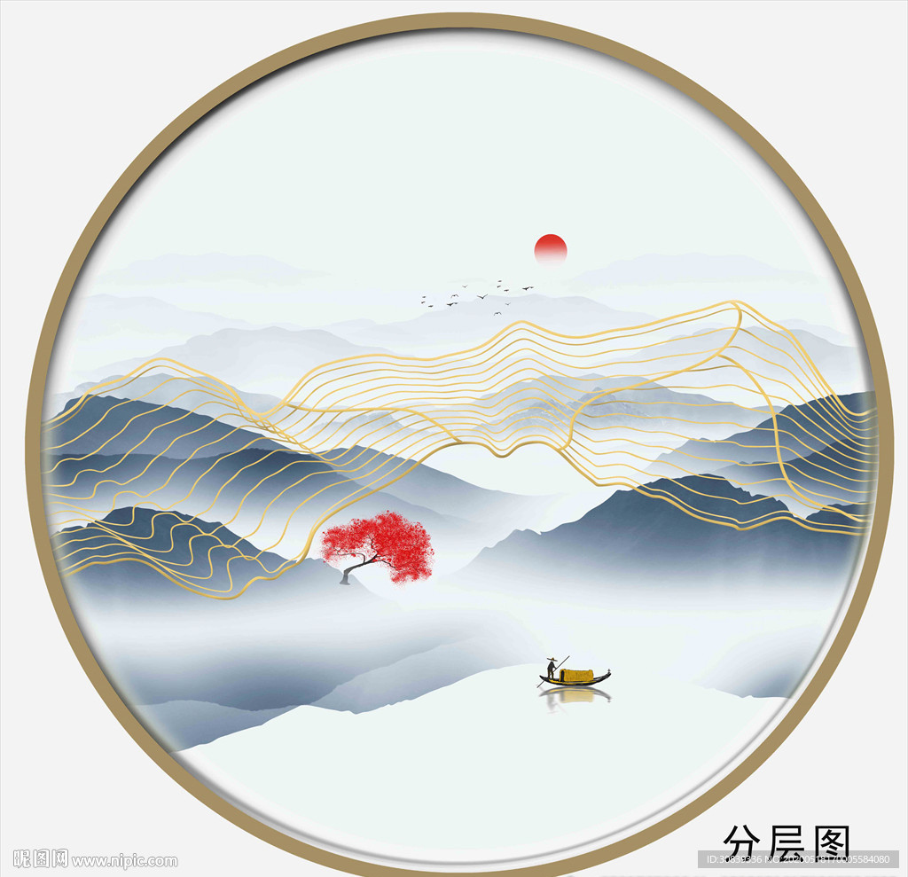 水墨国画山线条