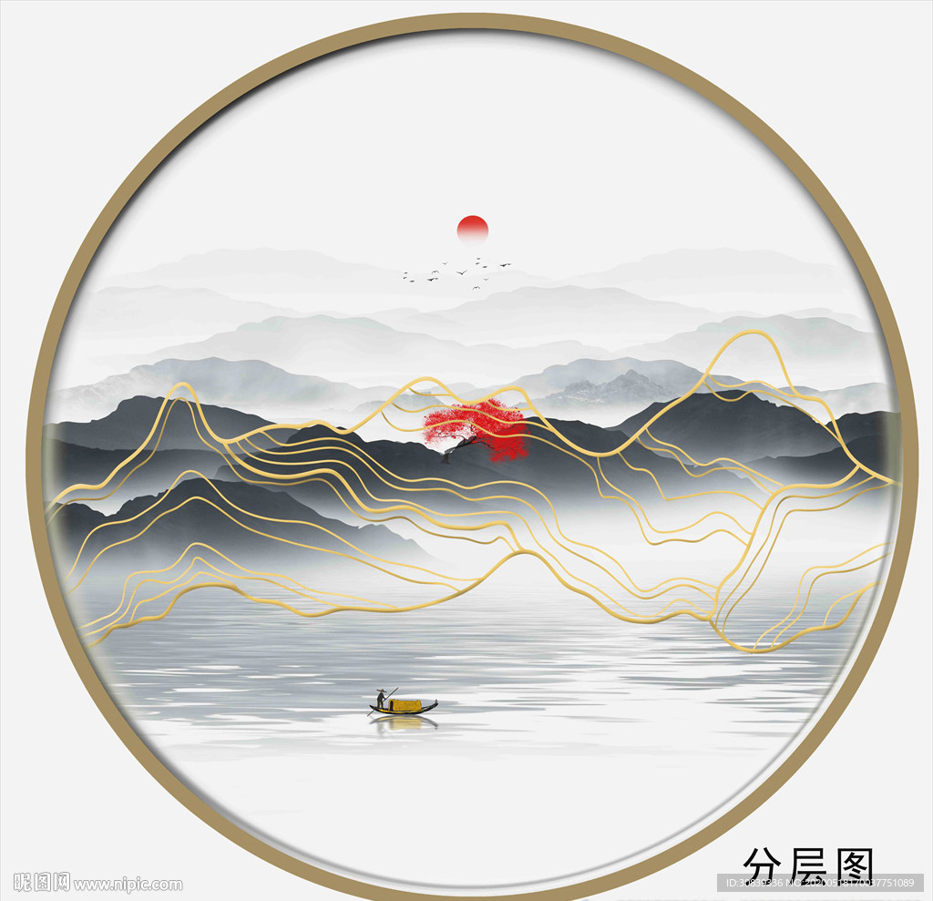 意境山水金线图