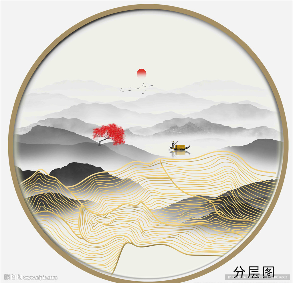 禅意金线中式山水