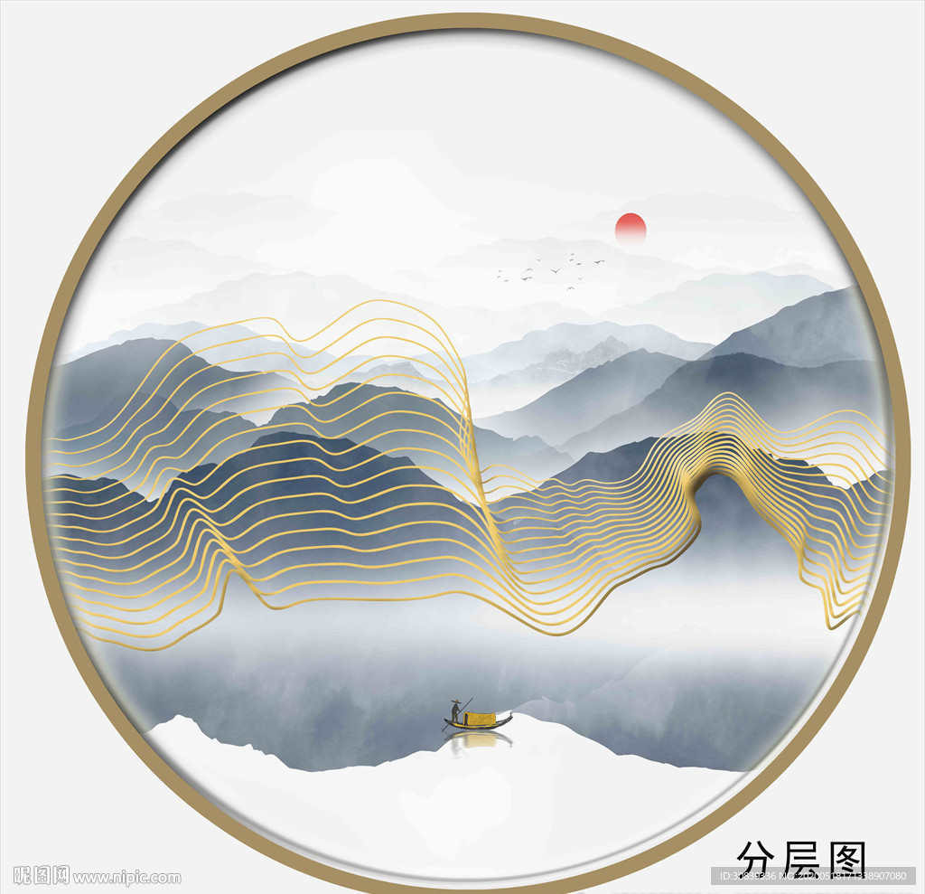 禅意金线山水