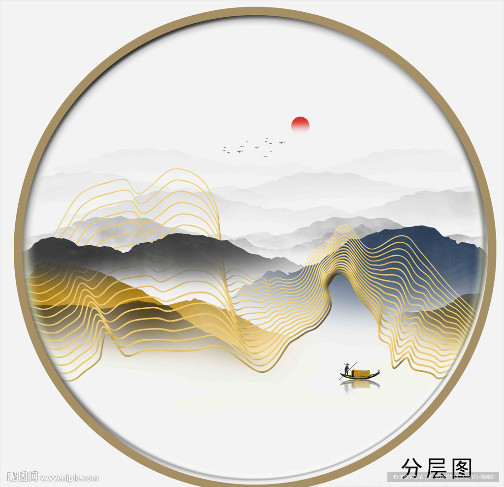 线条金色山