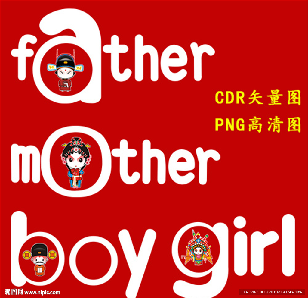 京剧人物亲子装T恤印画烫画印花