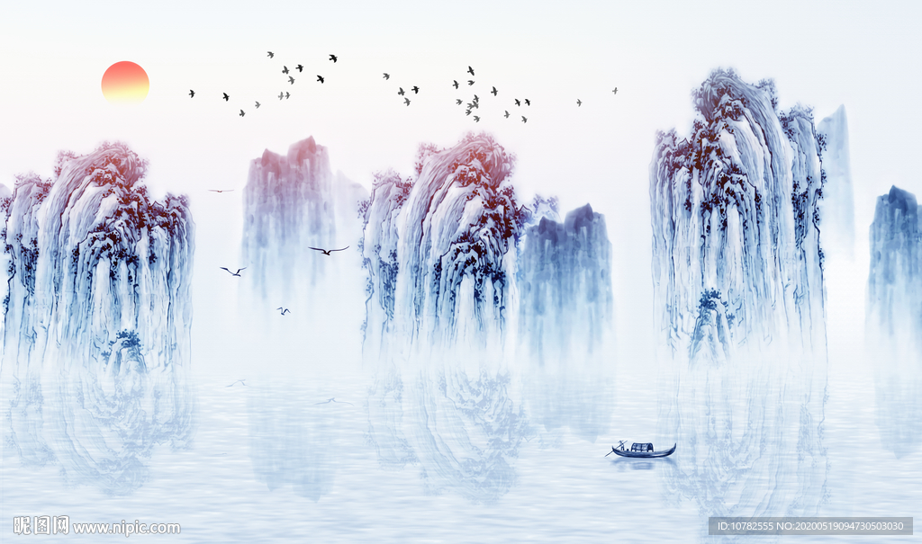 水墨山水背景墙