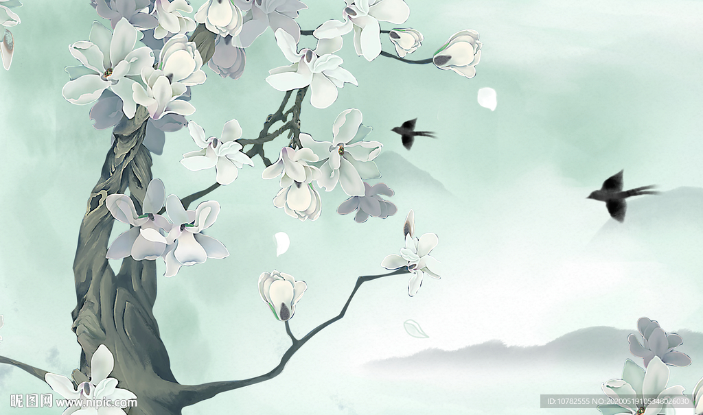 玉兰花电视背景墙