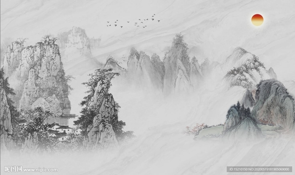 大理石山水电视背景墙