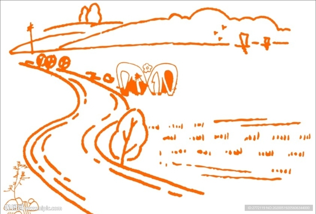 高山小路草原  手绘画