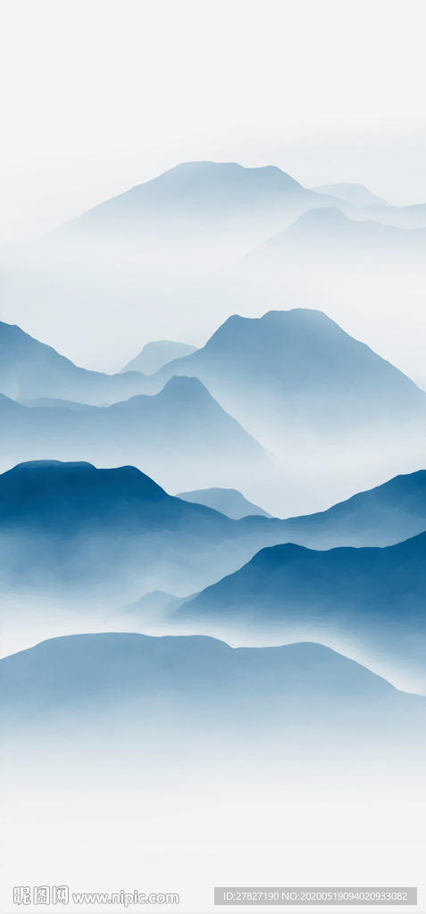 蓝色山水 玄关山水  写意山水