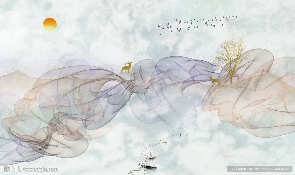 新中式抽象意境山水墙纸