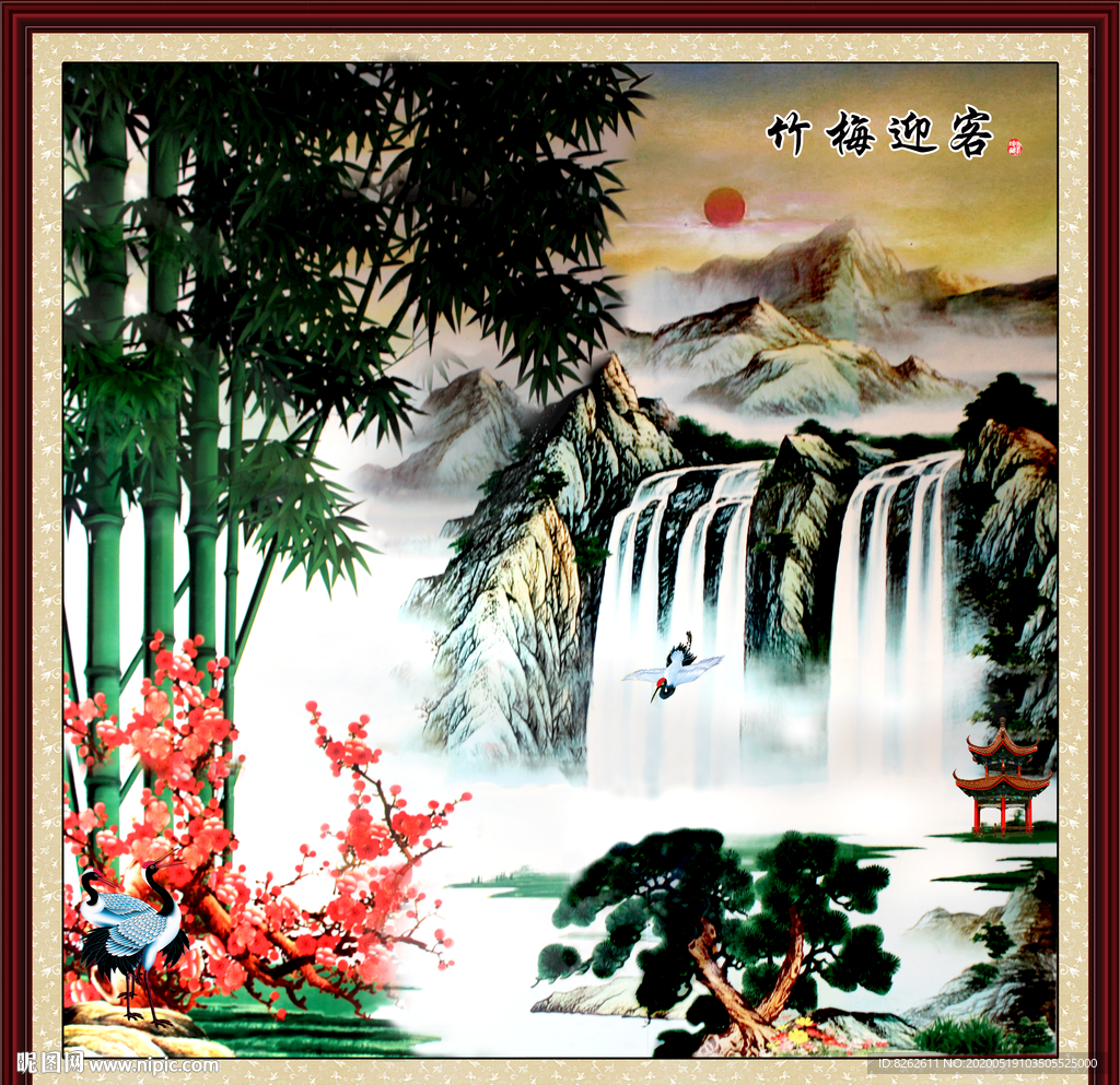 壁画 竹梅迎客