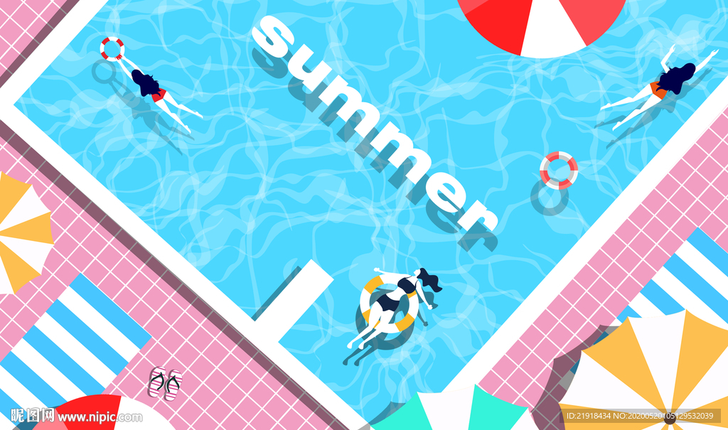 夏天游泳池原创插画海报