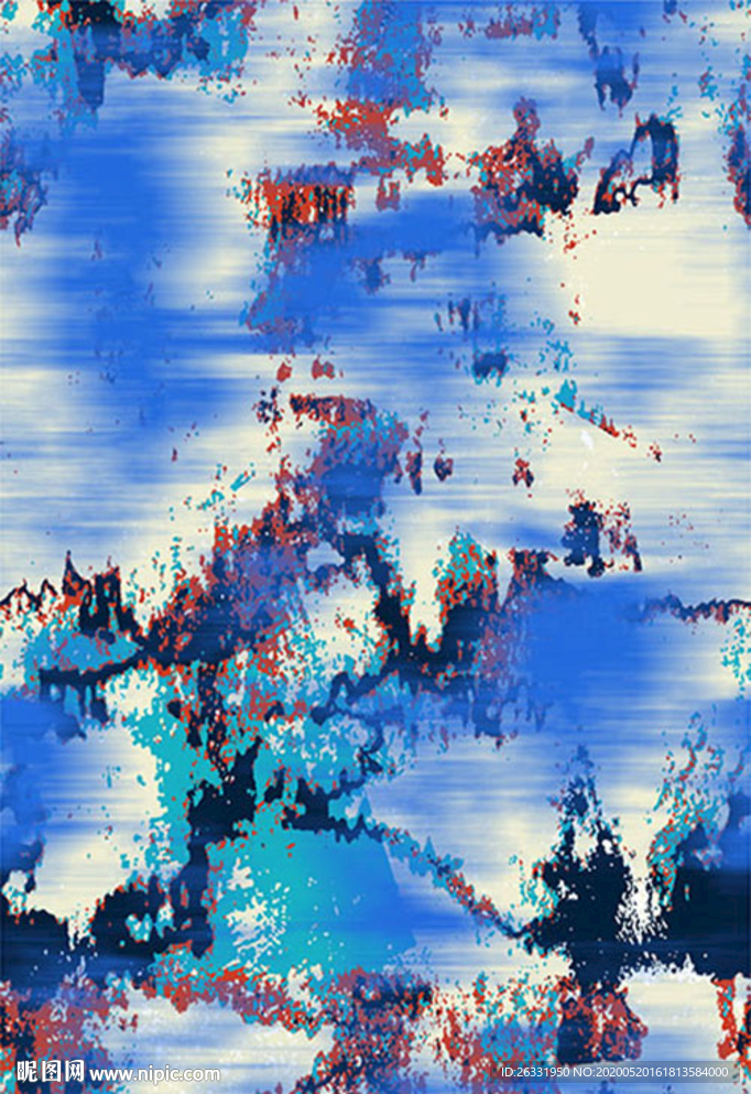 数码印花泛蓝白底混色斑斓