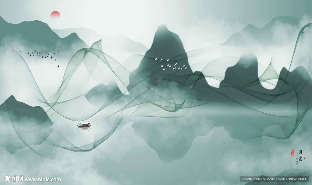 山水风景画背景墙