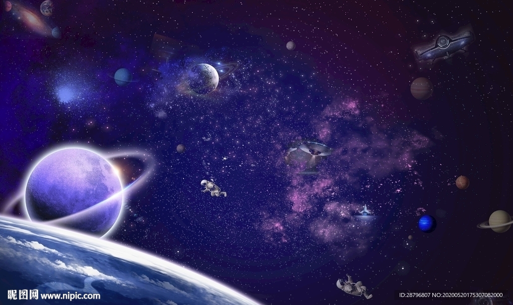 星空月亮唯美背景天顶吊顶图片