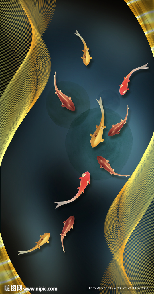 抽象线条九鱼玄关装饰画