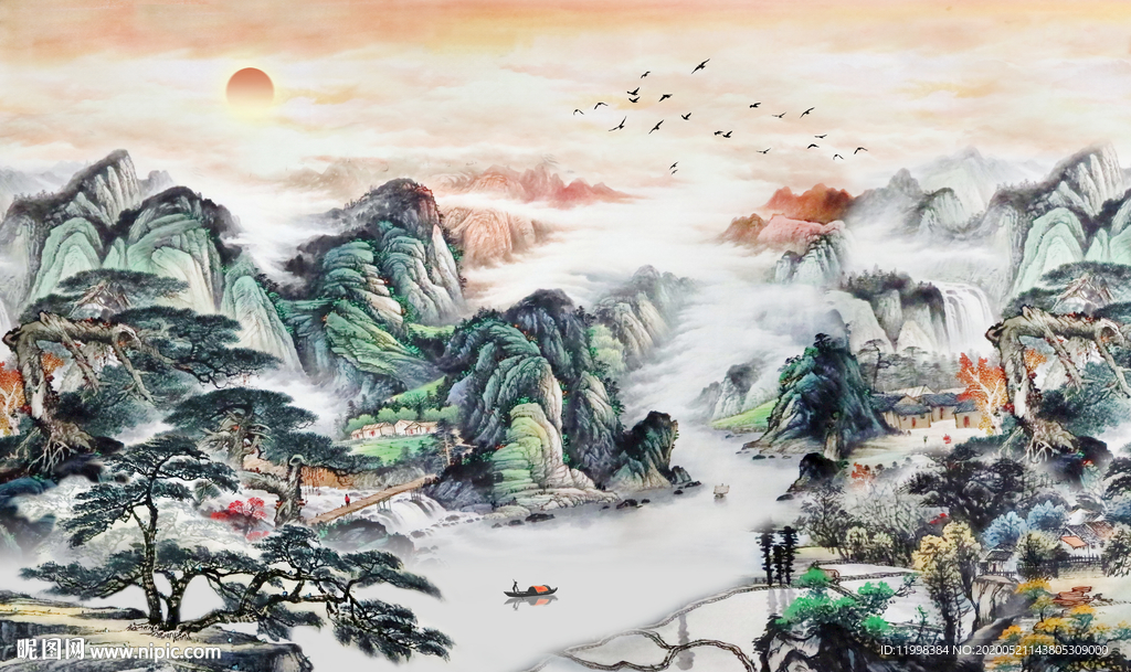 水墨山水背景墙