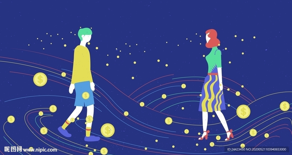 矢量情侣男孩女孩浪漫星空插画