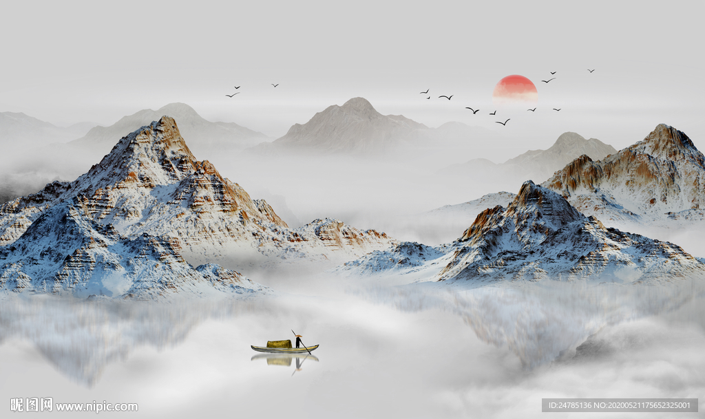 中式水墨山水画