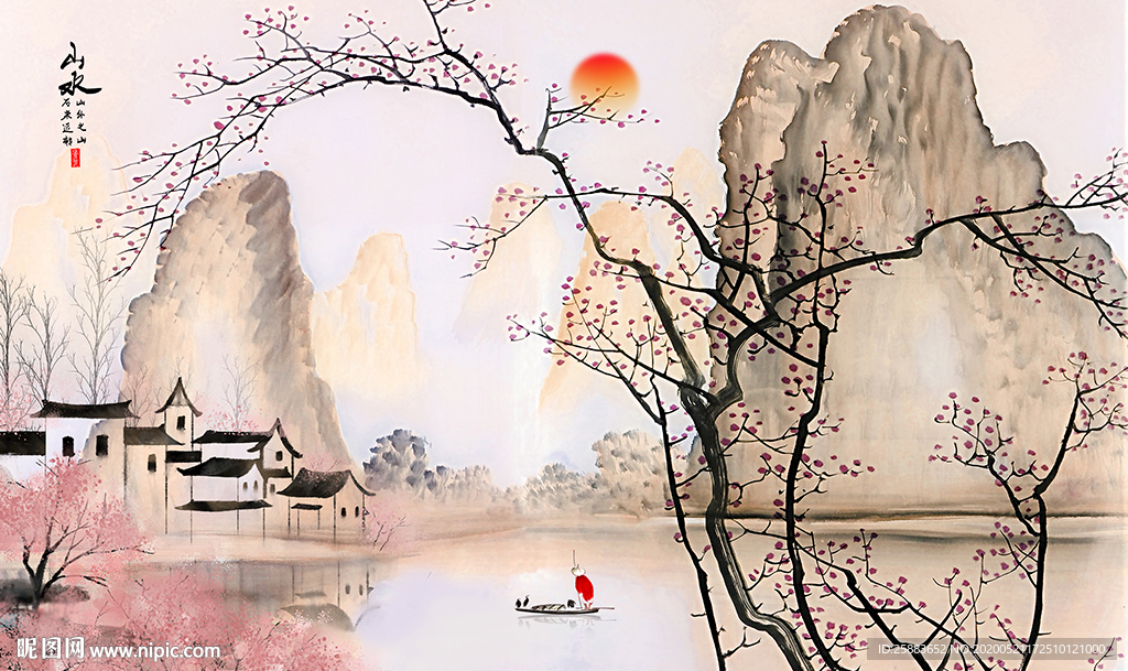 江南山水电视背景墙