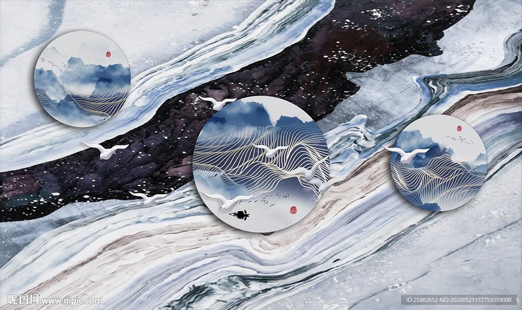 海纳百川大理石电视背景墙