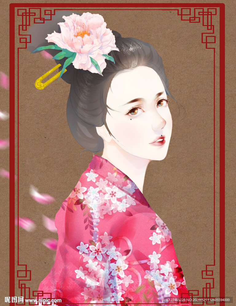 手绘古代美女插画中国风古风