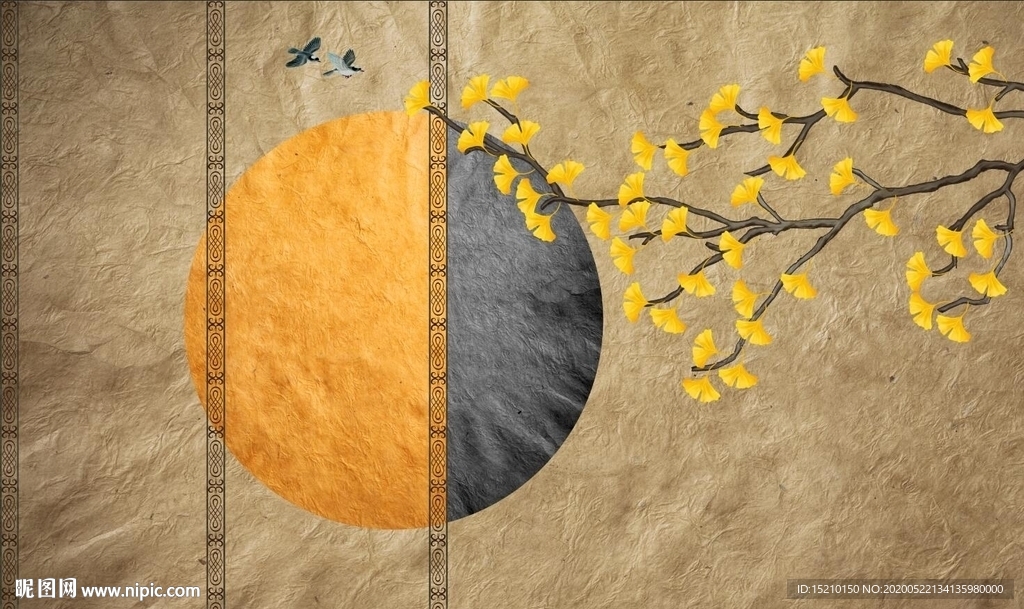 银杏树叶电视背景墙