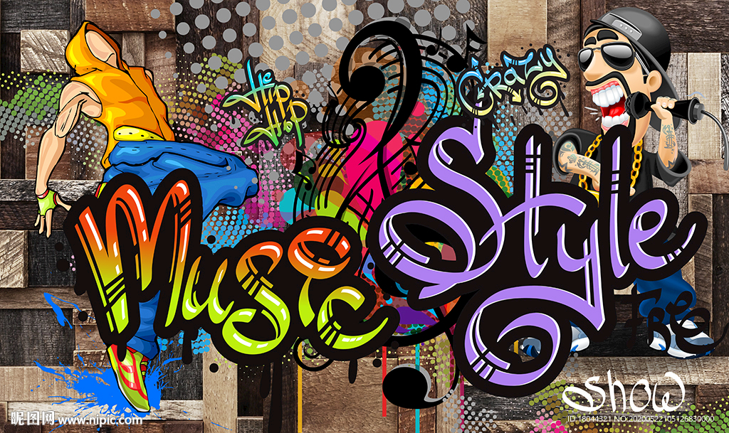 个性木板英文涂鸦音乐工装背景墙