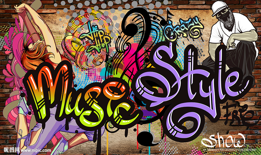 复古砖墙英文涂鸦音乐工装背景墙