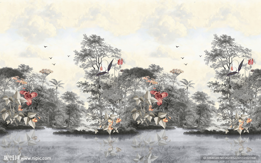 北欧风情雨林背景墙