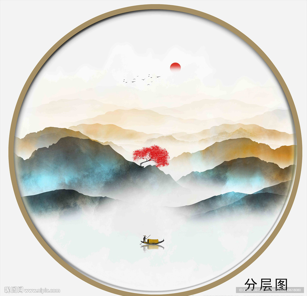 圆形水墨装饰画