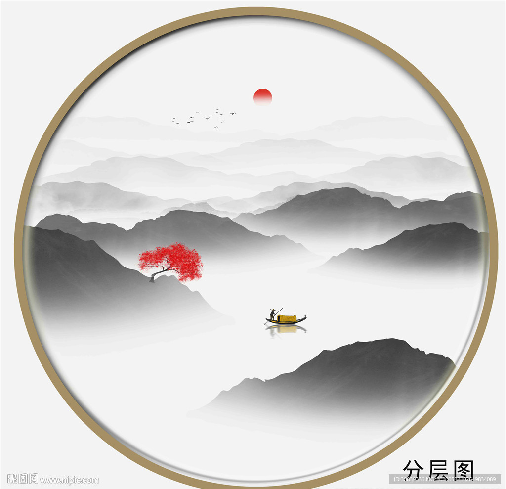 圆形山水装饰画