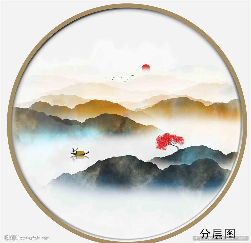 圆形山水装饰画