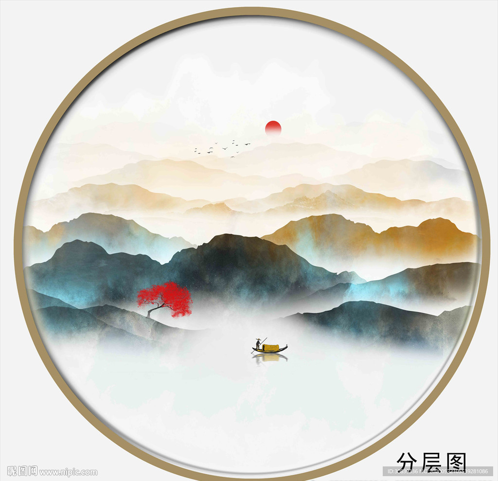 圆形水墨装饰画