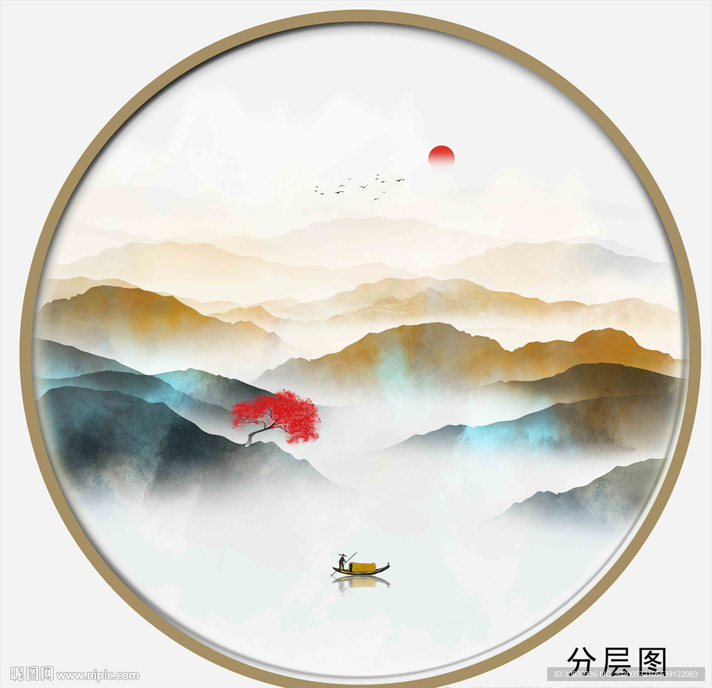 圆形水墨装饰画