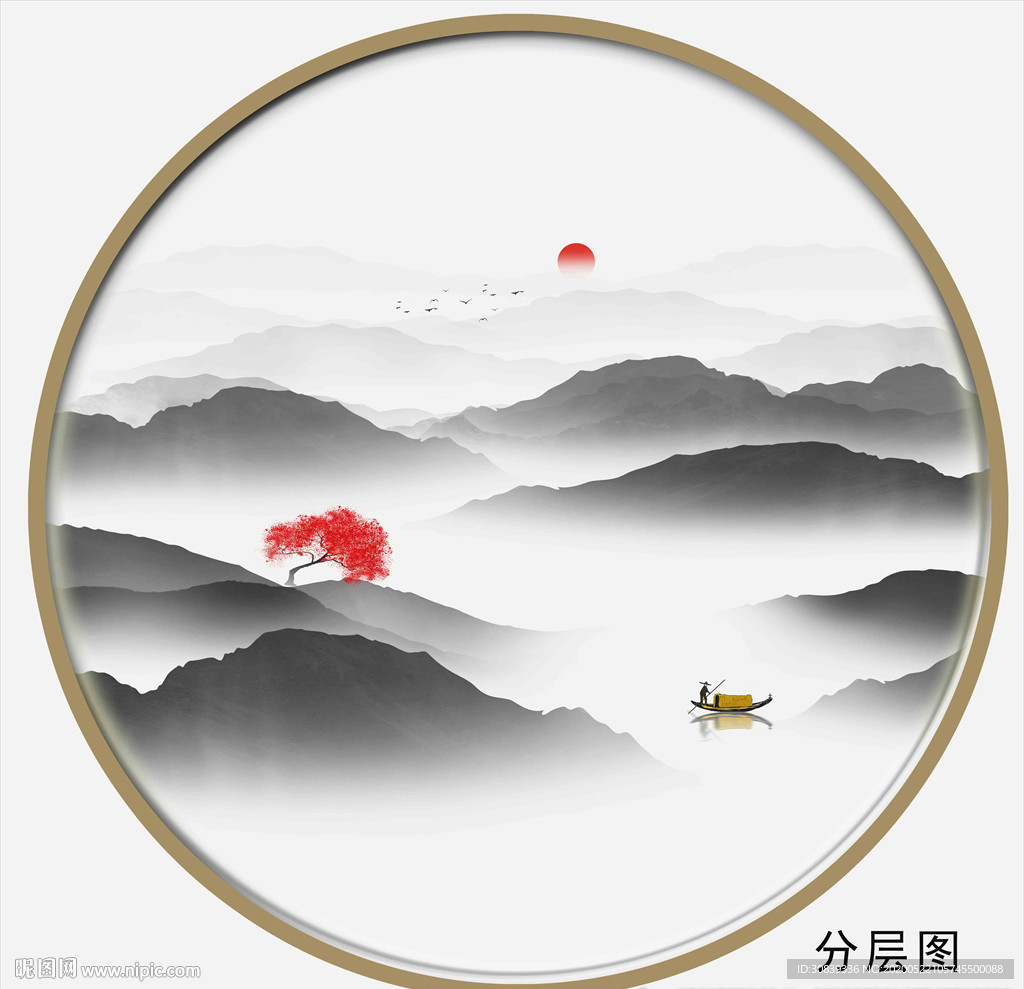 圆形山水装饰画
