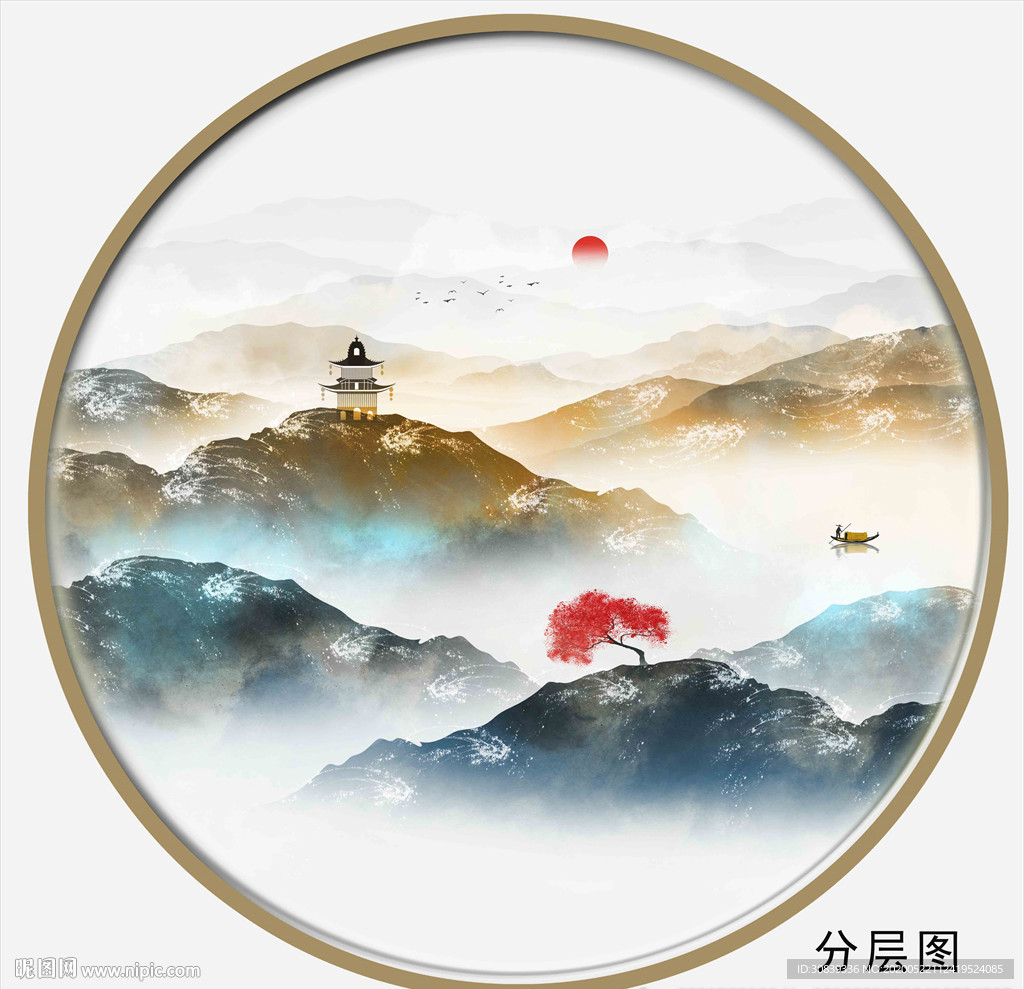 圆形山水画