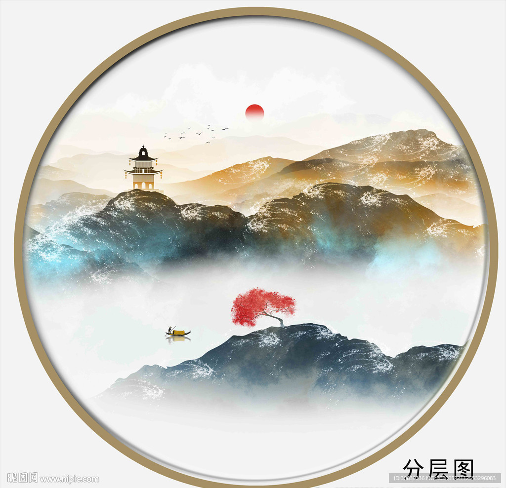 圆形山水画