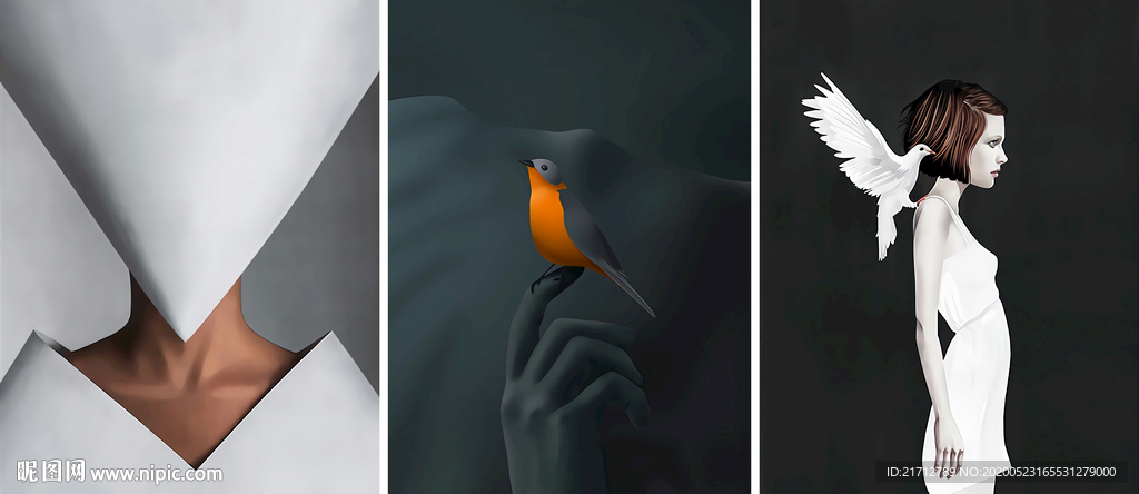 现代几何手绘少女装饰画