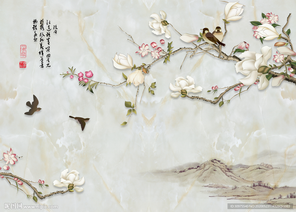 淡雅工笔花鸟背景