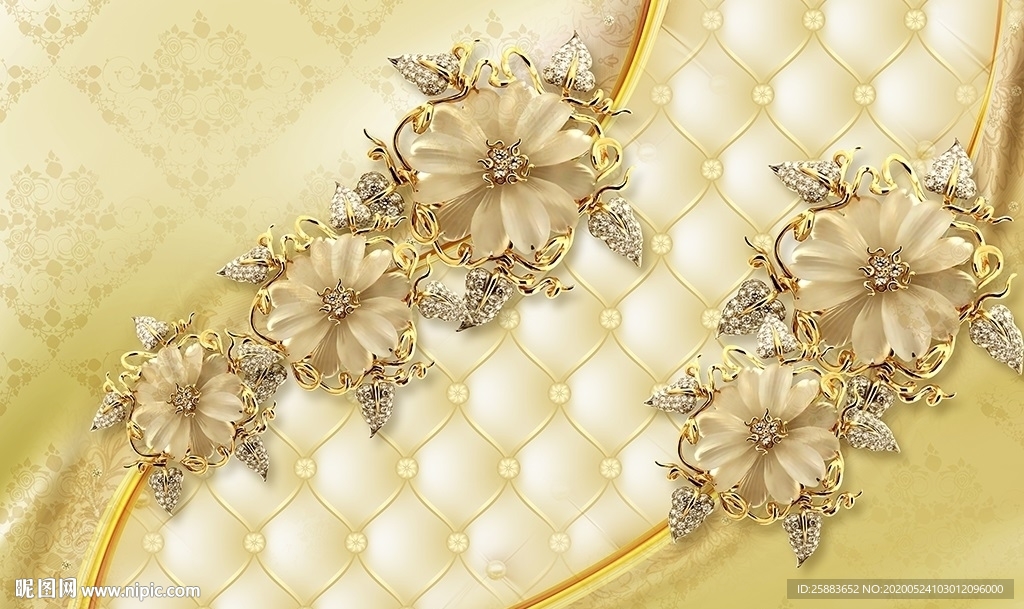 花开富贵珠宝电视背景墙